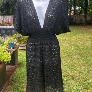 Elegant Black Crochet swim coverup  xl